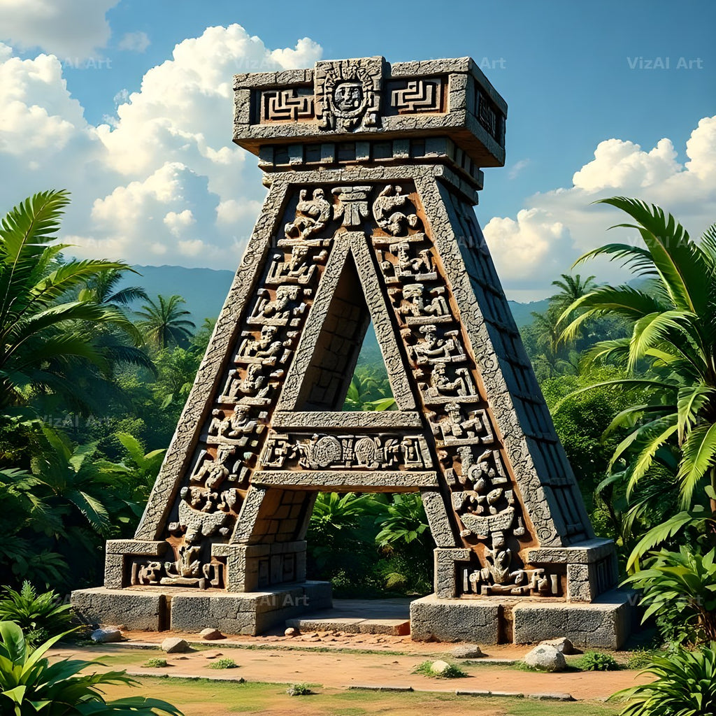 Mayan Stone Temple alphabet letter A