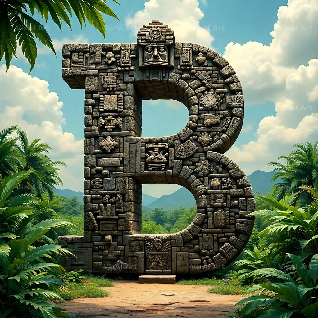 Mayan Stone Temple alphabet letter B