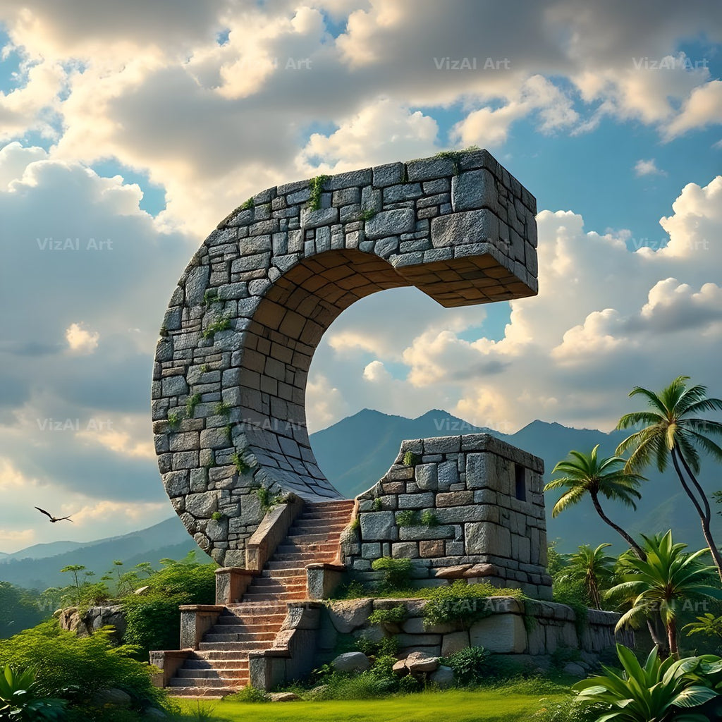 Mayan Stone Temple alphabet letter C