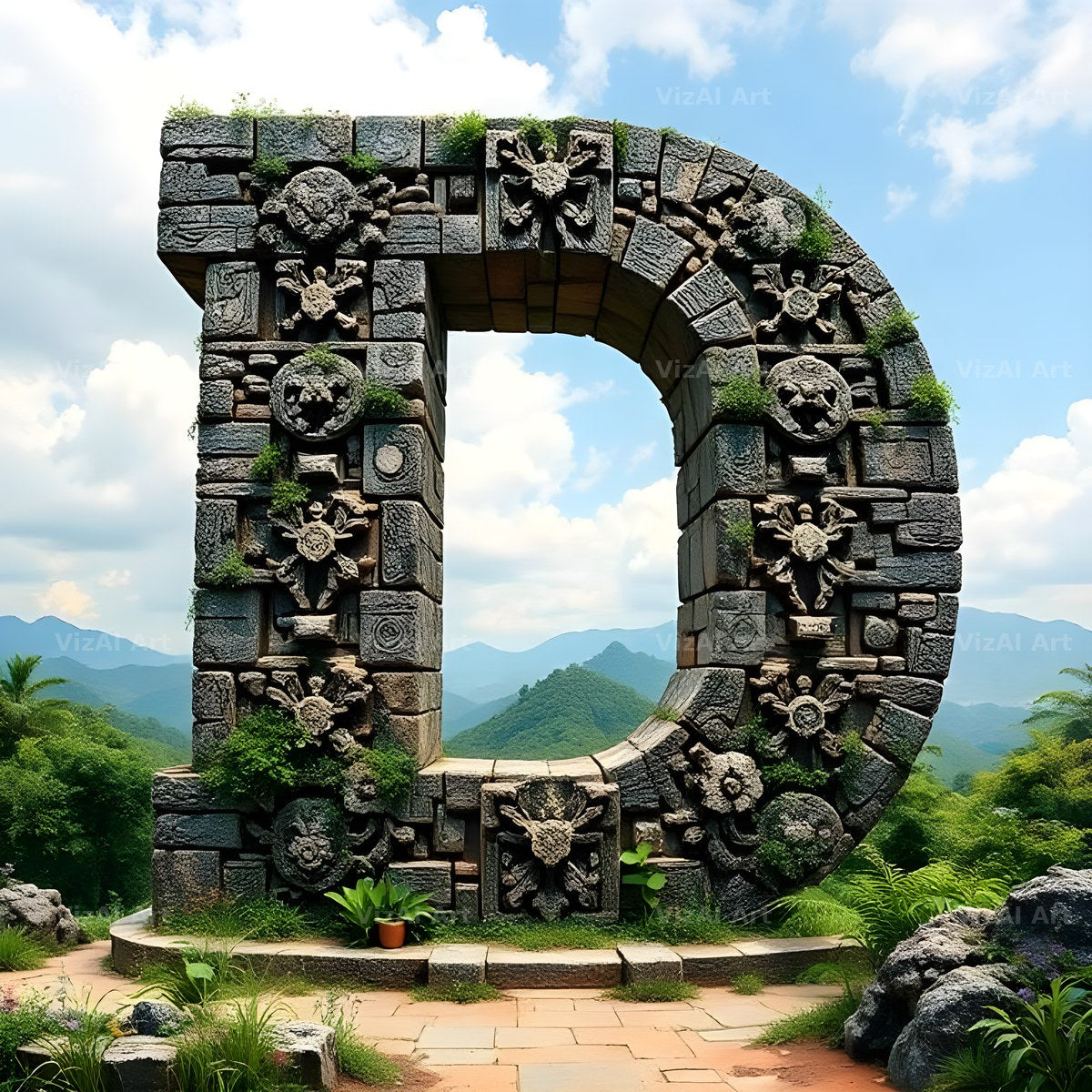 Mayan Stone Temple alphabet letter D