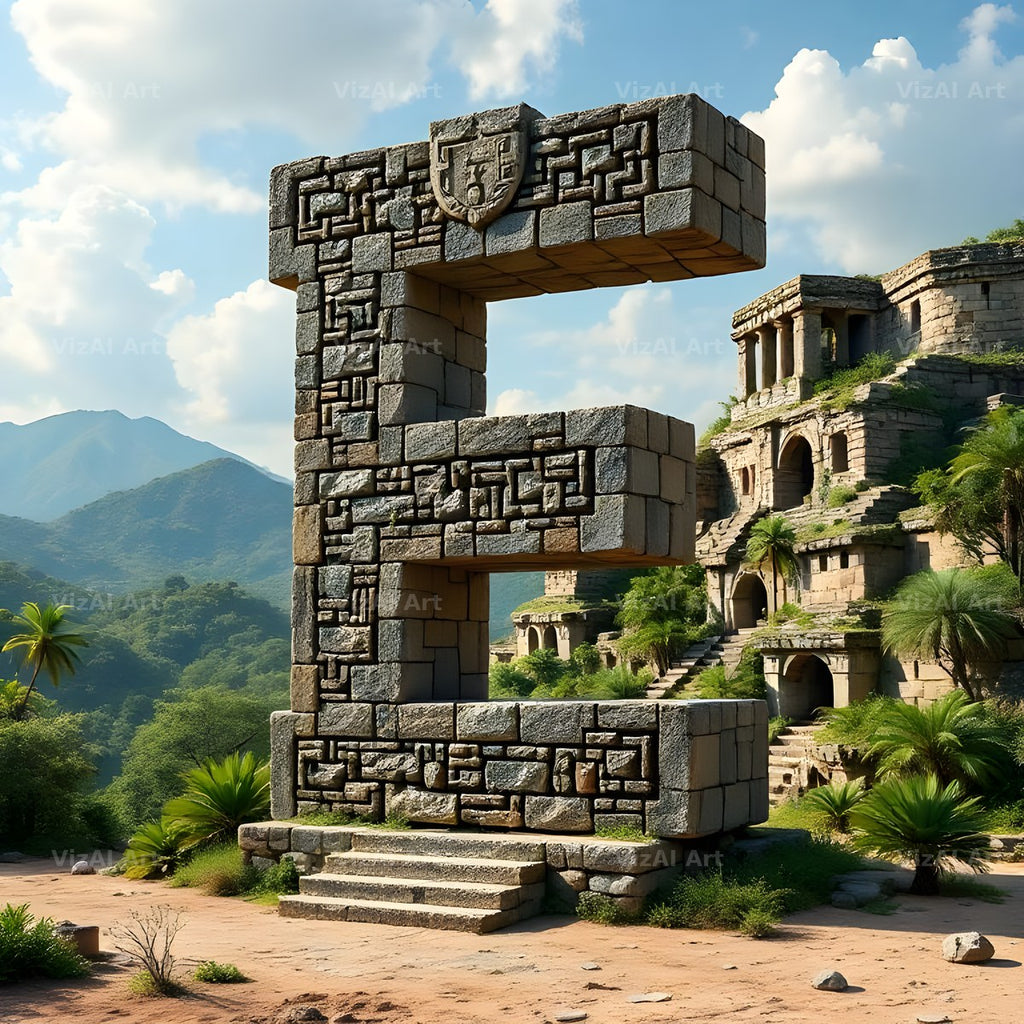 Mayan Stone Temple alphabet letter E