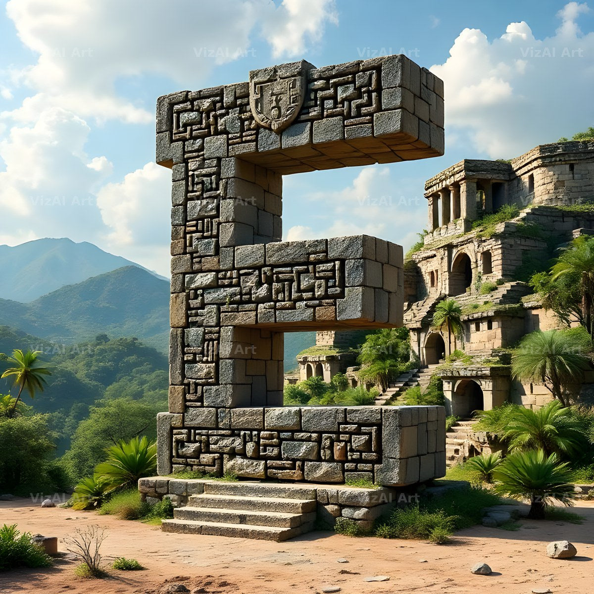 Mayan Stone Temple alphabet letter E