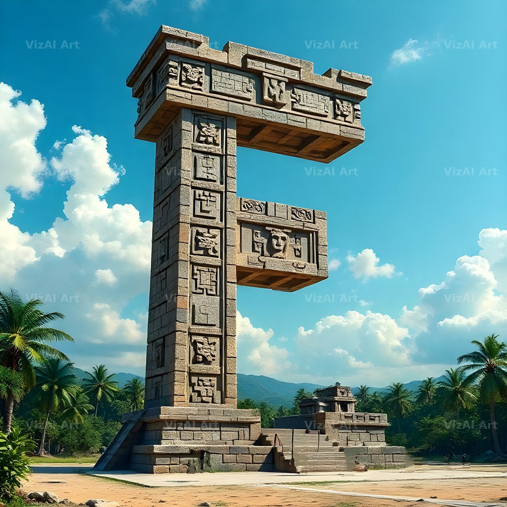 Mayan Stone Temple alphabet letter F