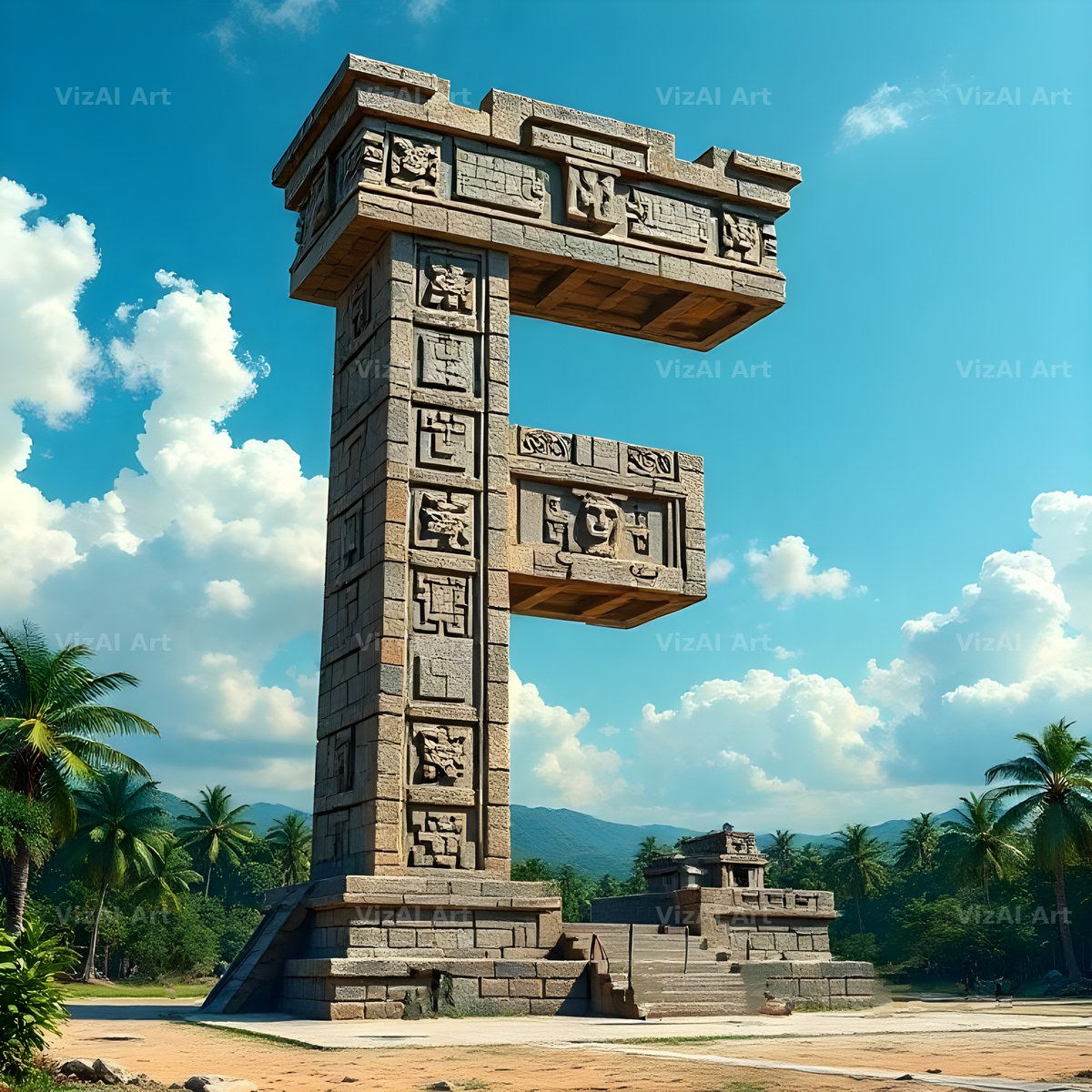 Mayan Stone Temple alphabet letter F