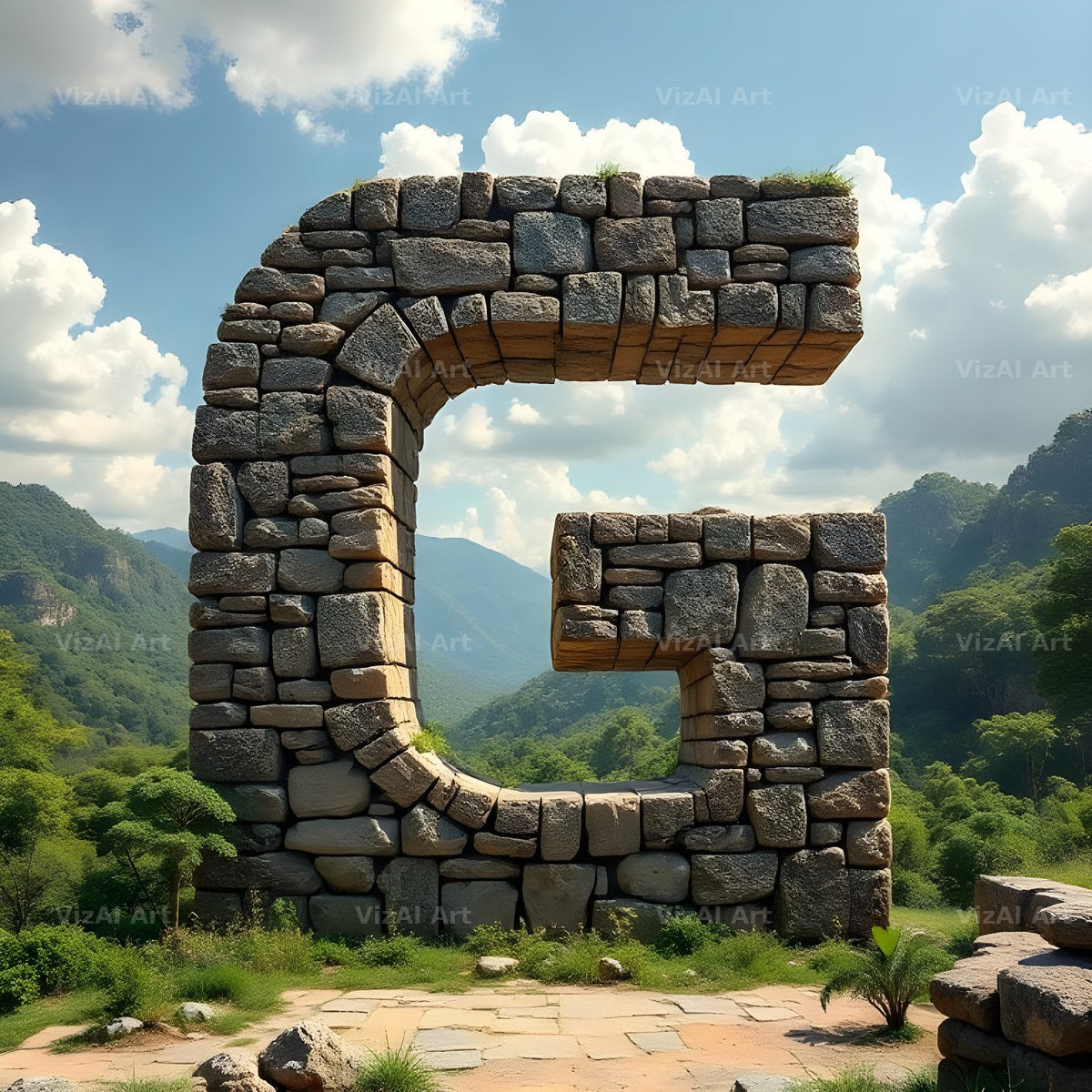 Mayan Stone Temple alphabet letter G