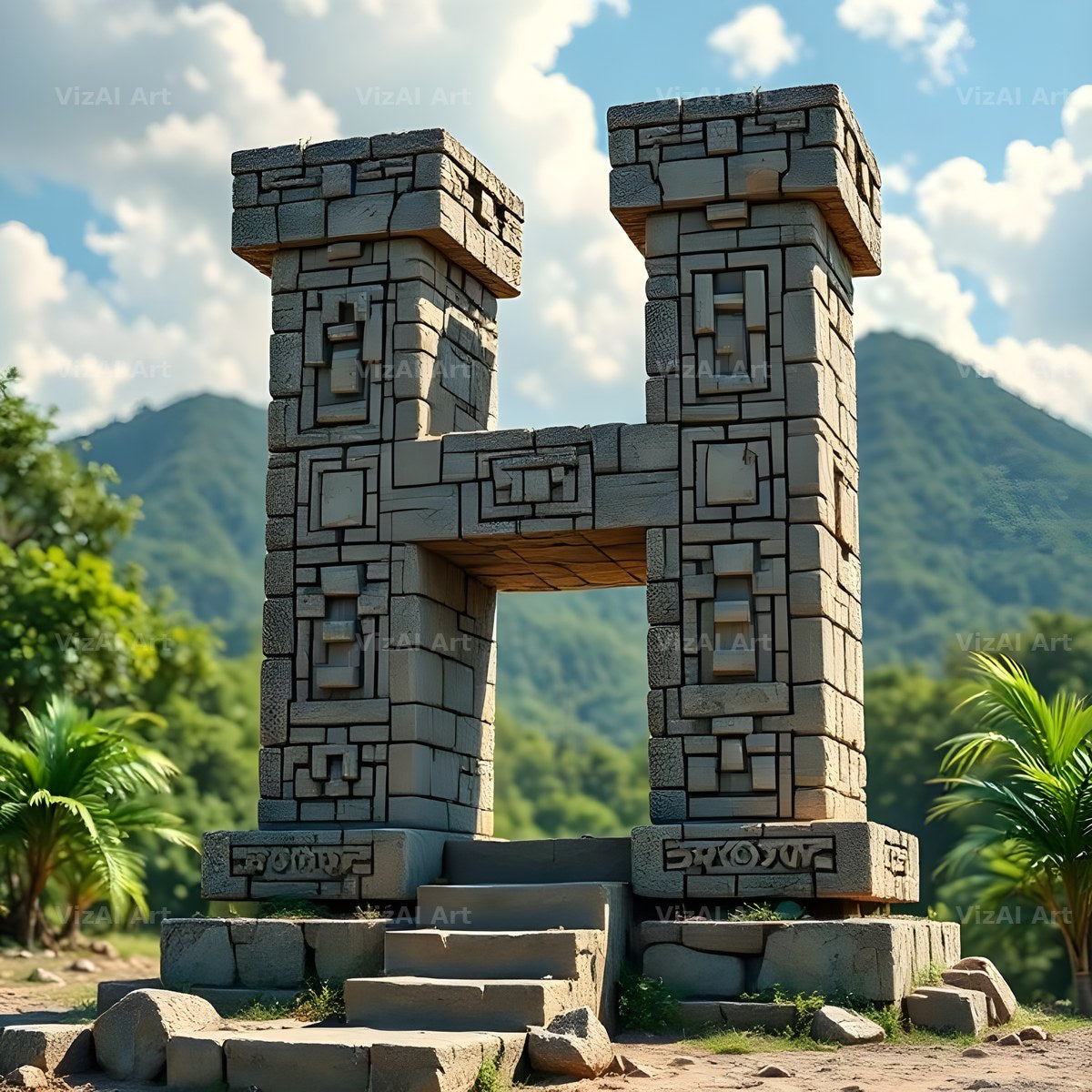 Mayan Stone Temple alphabet letter H