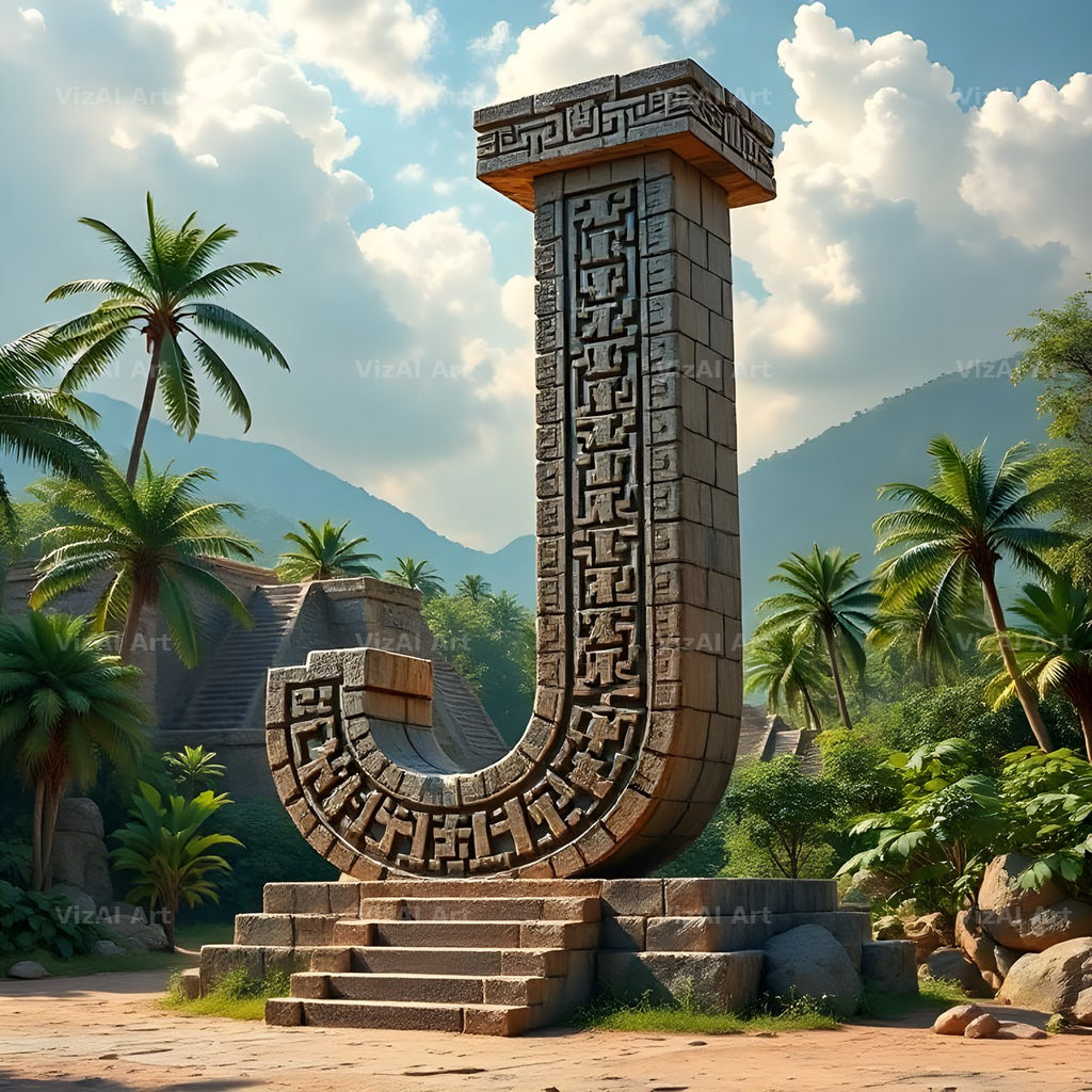 Mayan Stone Temple alphabet letter J