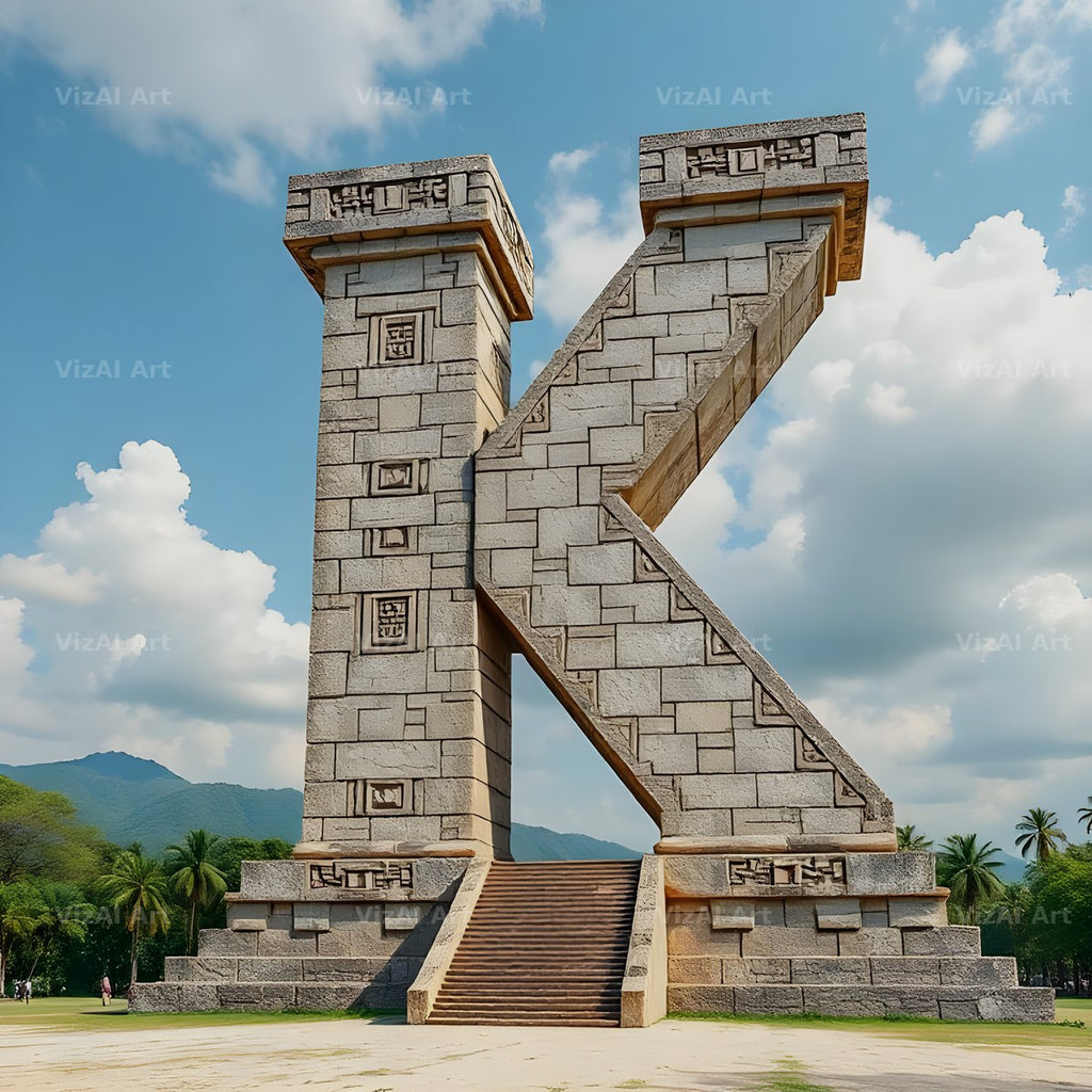 Mayan Stone Temple alphabet letter K