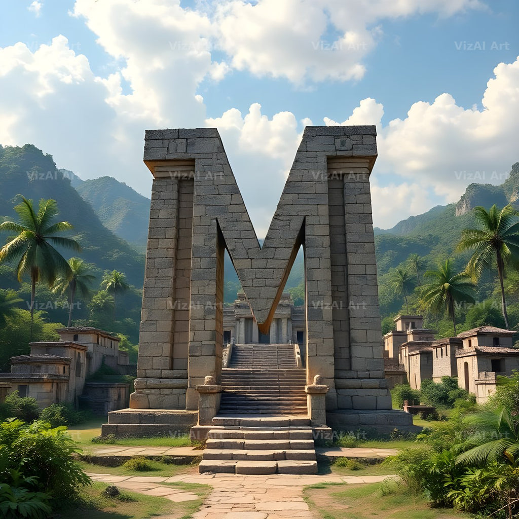 Mayan Stone Temple alphabet letter M