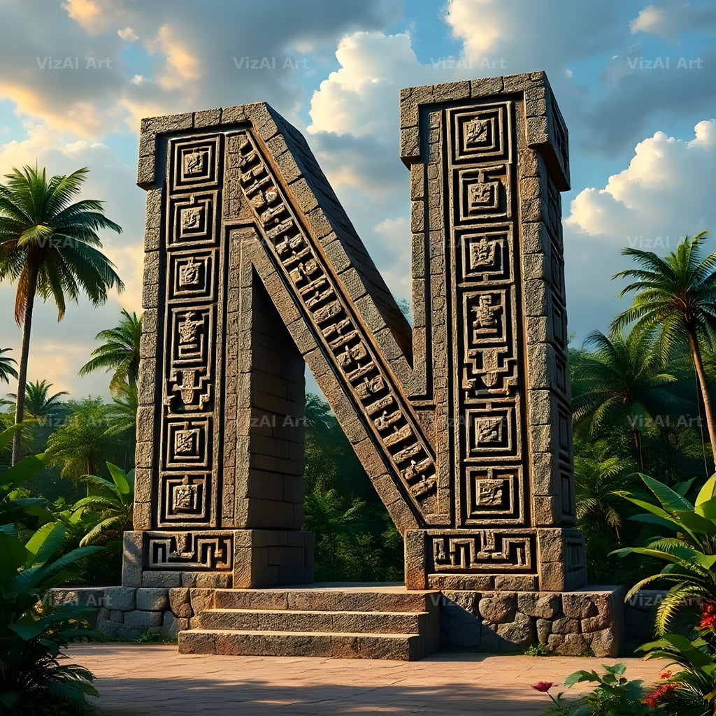 Mayan Stone Temple alphabet letter N