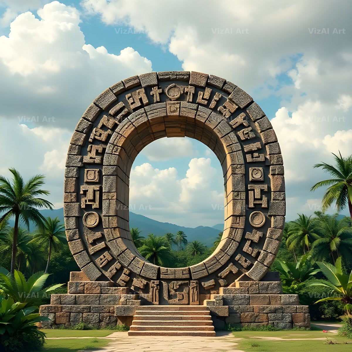 Mayan Stone Temple alphabet letter O