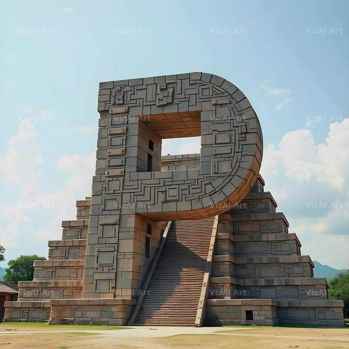 Mayan Stone Temple alphabet letter P