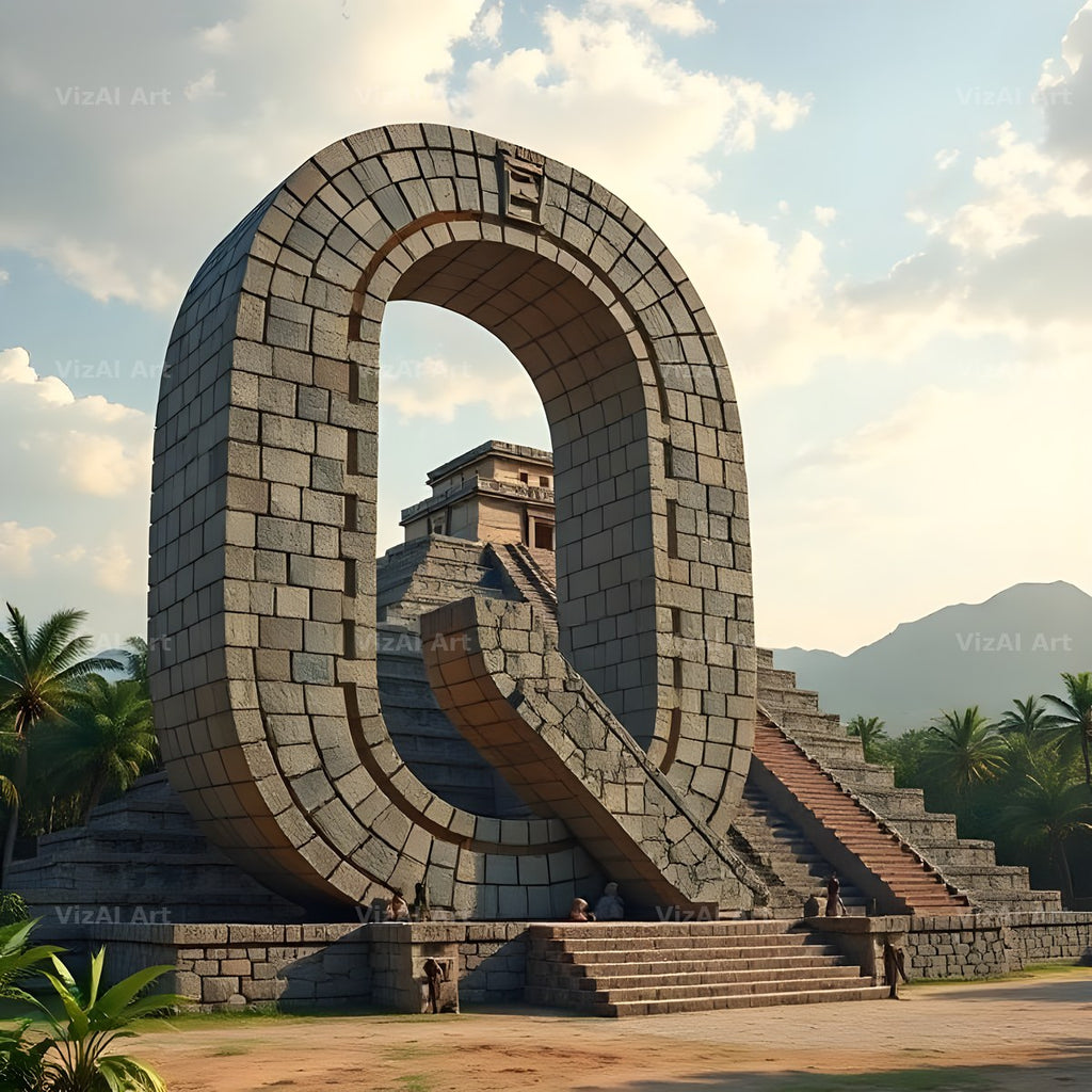 Mayan Stone Temple alphabet letter Q
