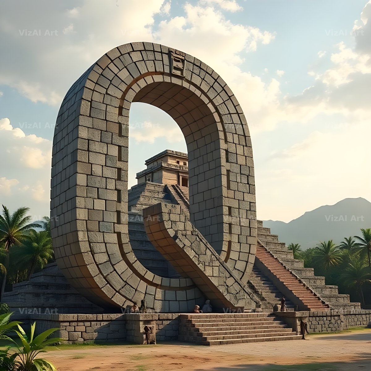 Mayan Stone Temple alphabet letter Q