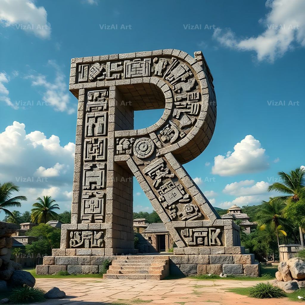 Mayan Stone Temple alphabet letter R