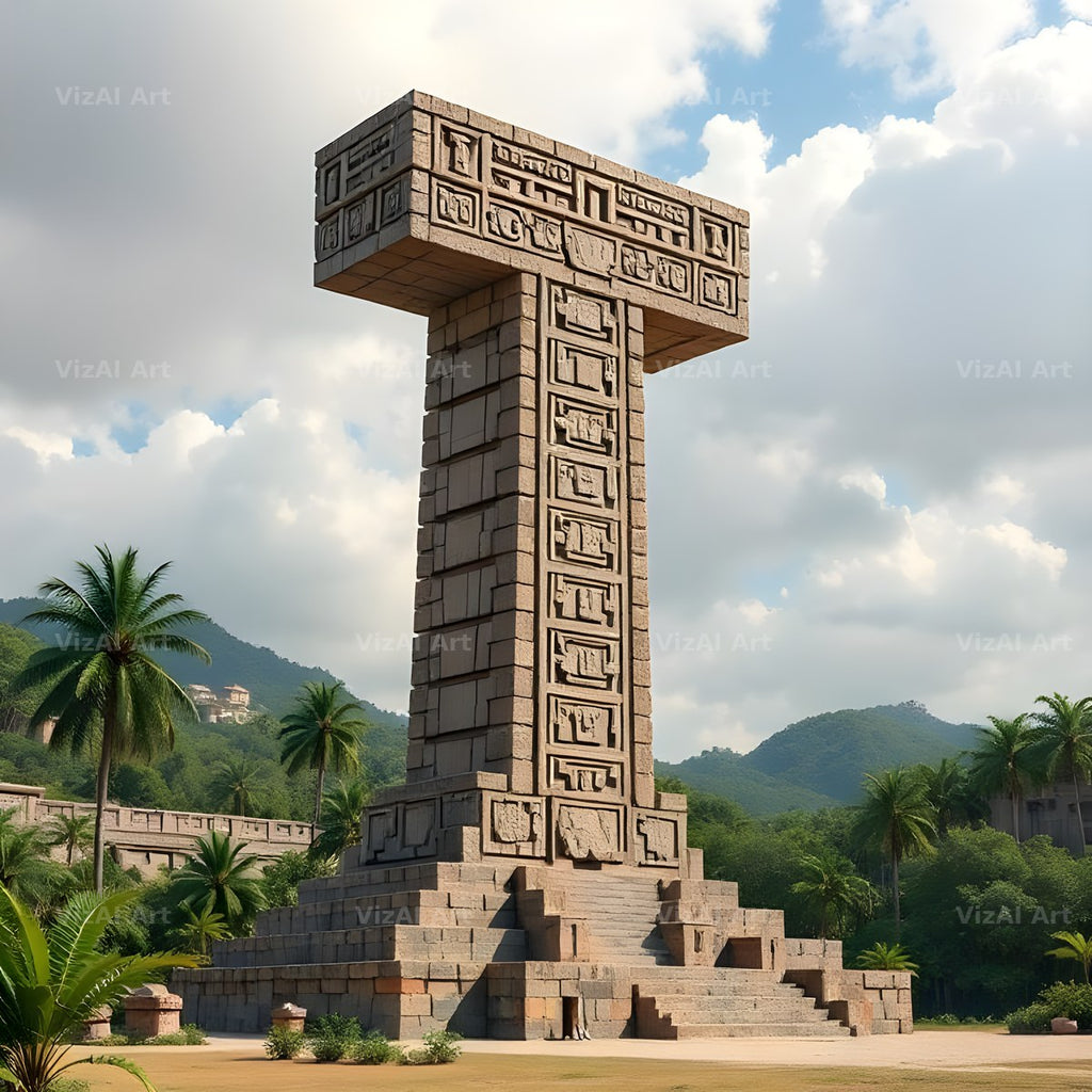 Mayan Stone Temple alphabet letter T