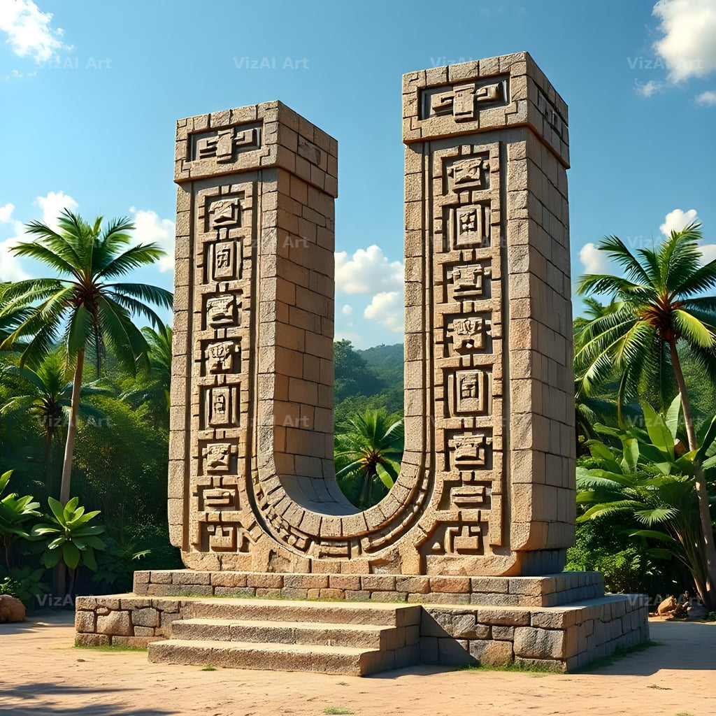 Mayan Stone Temple alphabet letter U