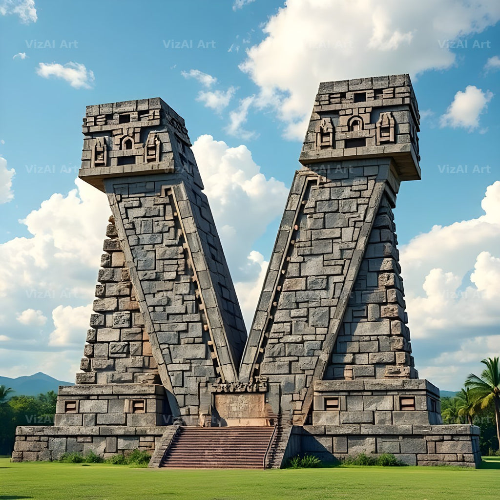 Mayan Stone Temple alphabet letter V