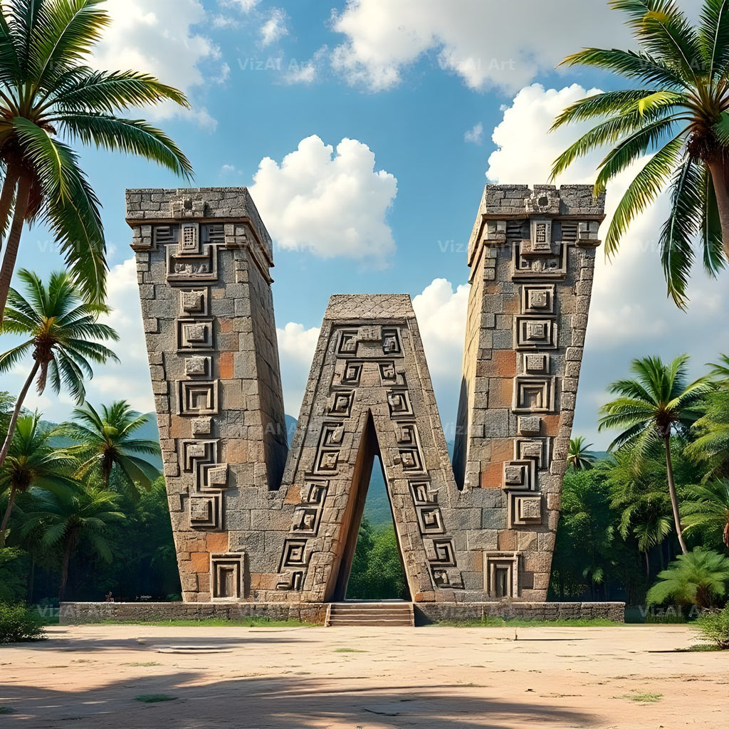 Mayan Stone Temple alphabet letter W