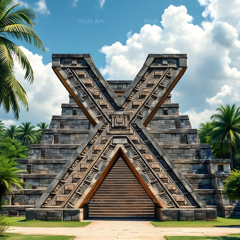 Mayan Stone Temple alphabet letter X