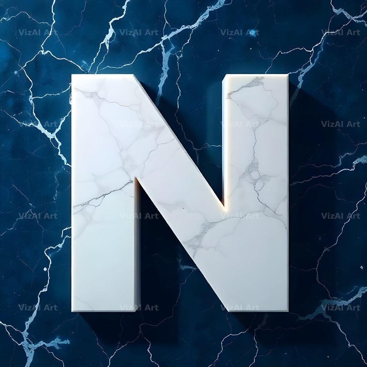 Marble Vein Blue alphabet letter N