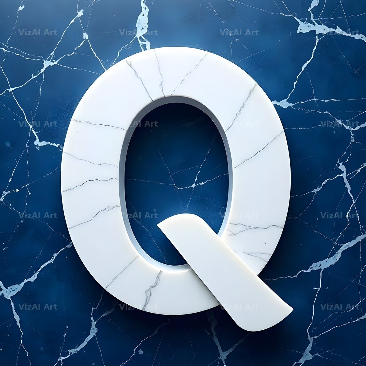 Marble Vein Blue alphabet letter Q