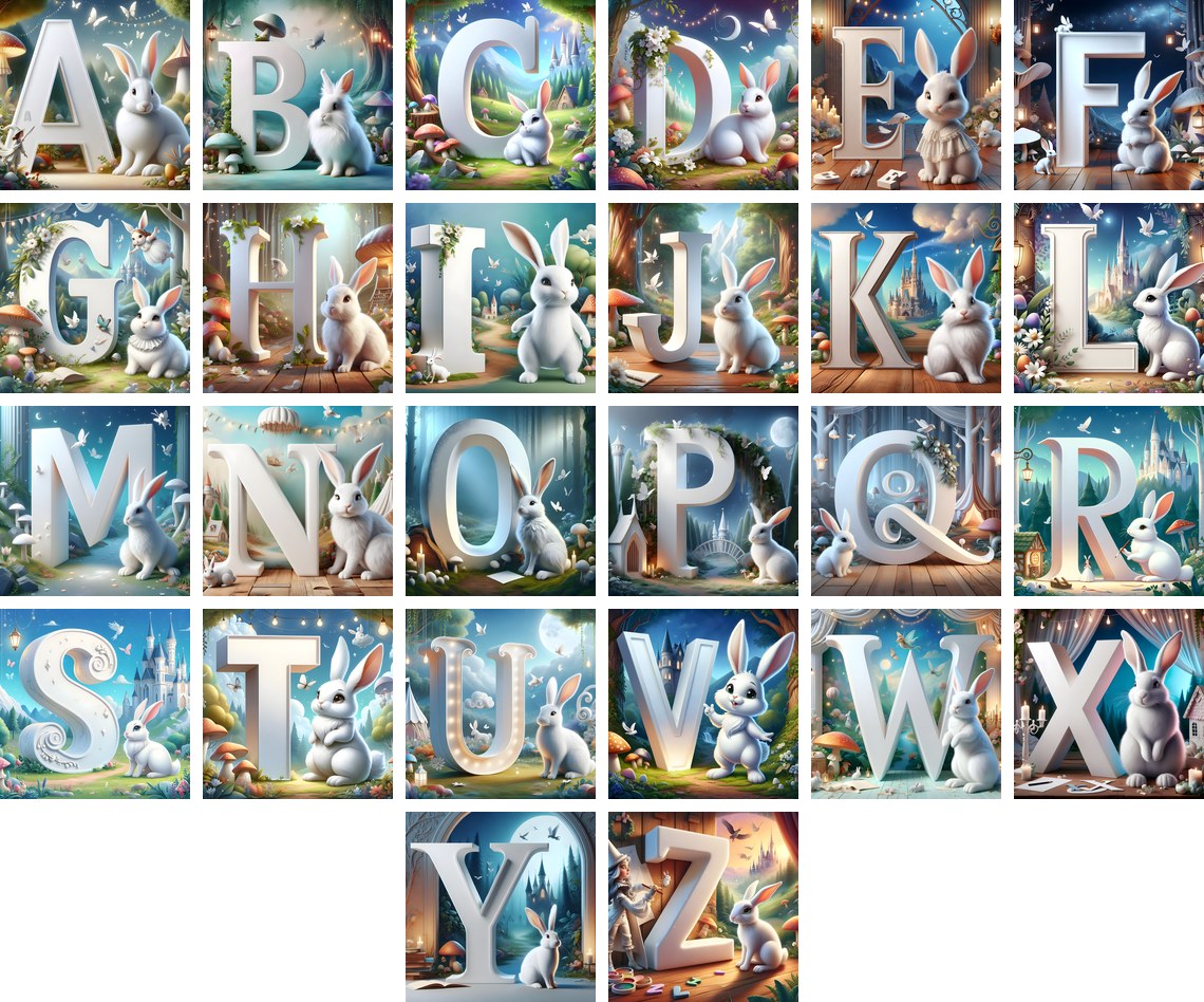 White Rabbit Meadow alphabet — all 26 letters