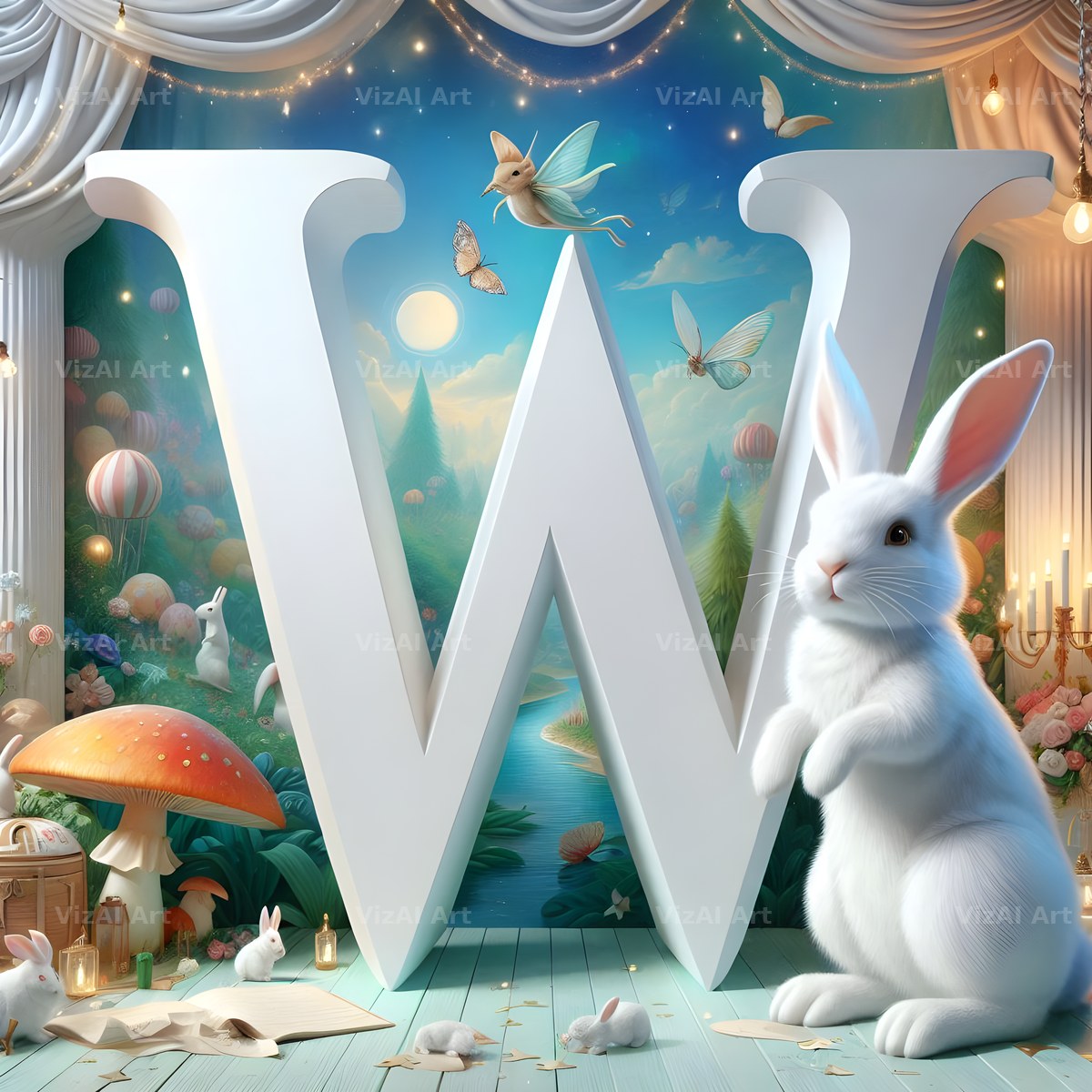 White Rabbit Meadow alphabet letter W