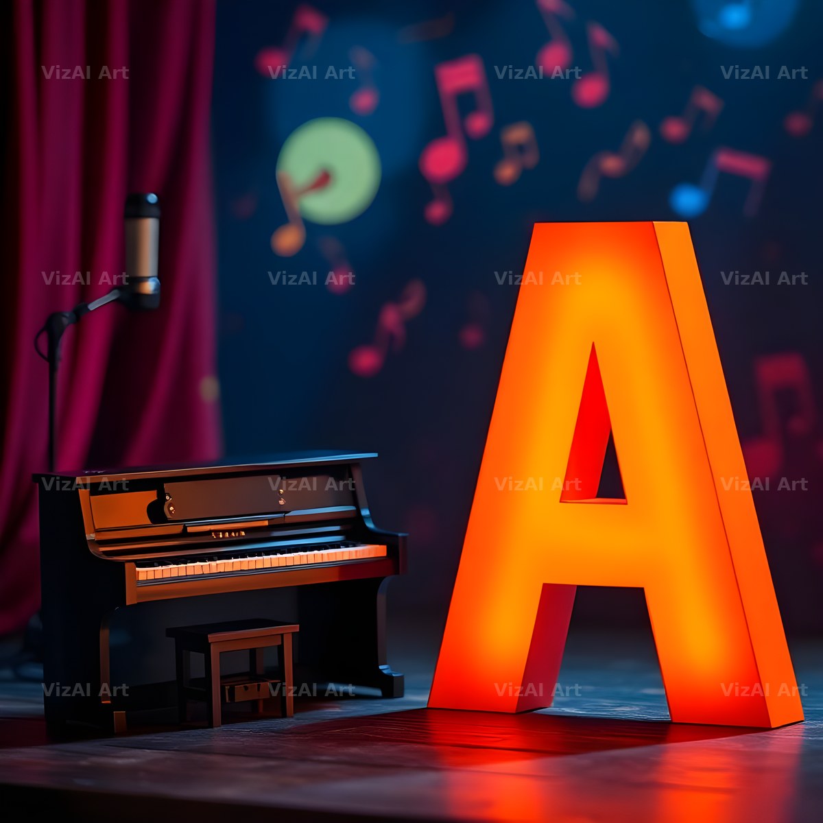 Neon Piano Stage alphabet letter A