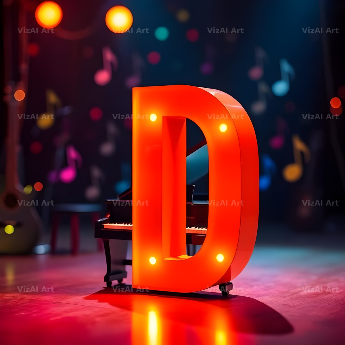 Neon Piano Stage alphabet letter D