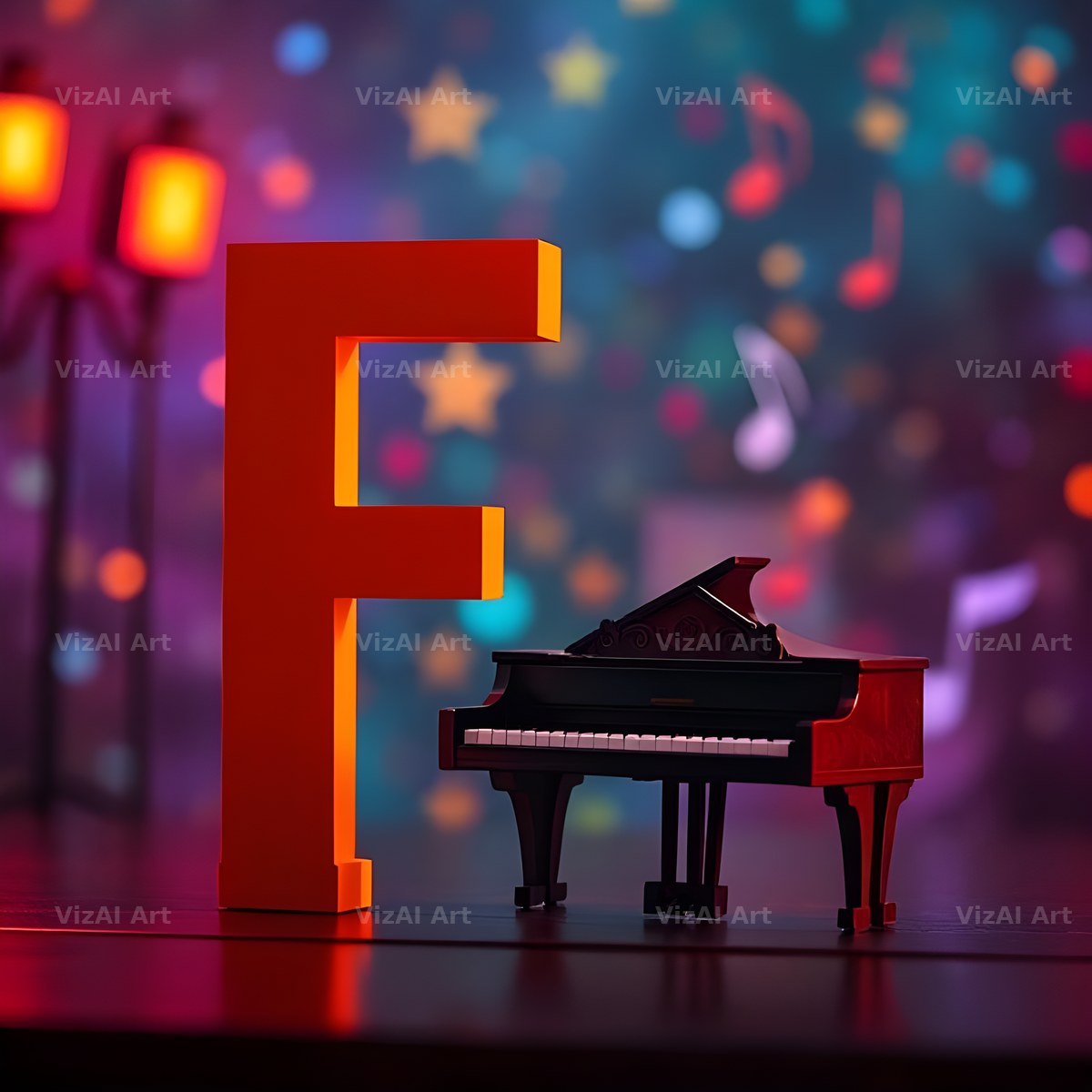 Neon Piano Stage alphabet letter F