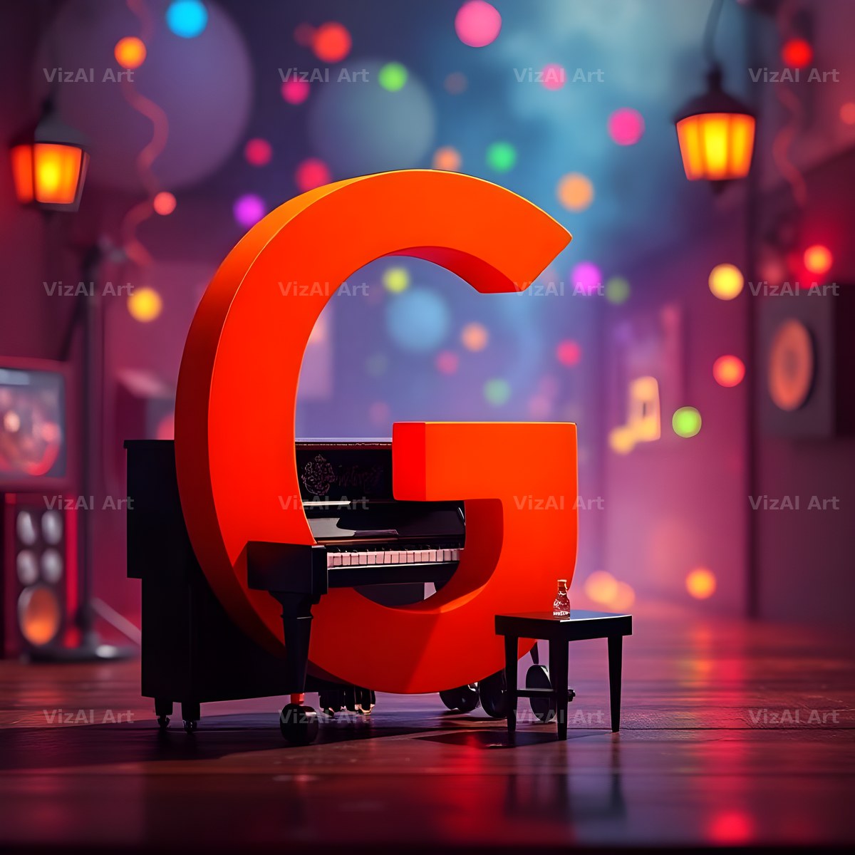 Neon Piano Stage alphabet letter G