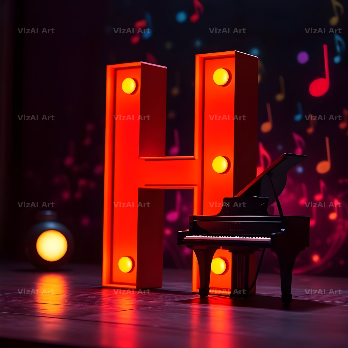 Neon Piano Stage alphabet letter H