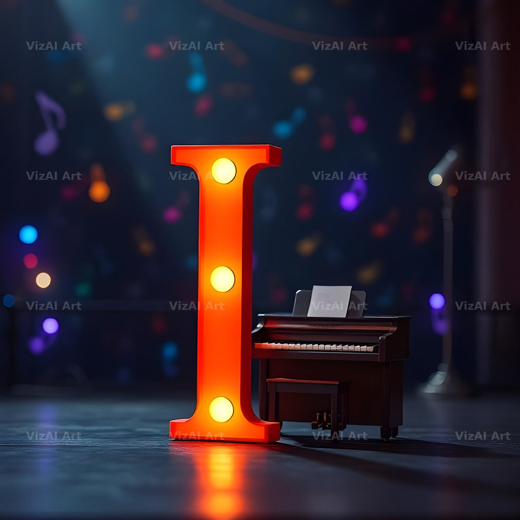 Neon Piano Stage alphabet letter I