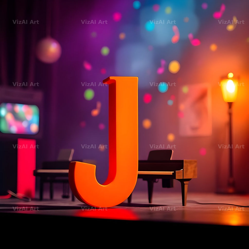 Neon Piano Stage alphabet letter J