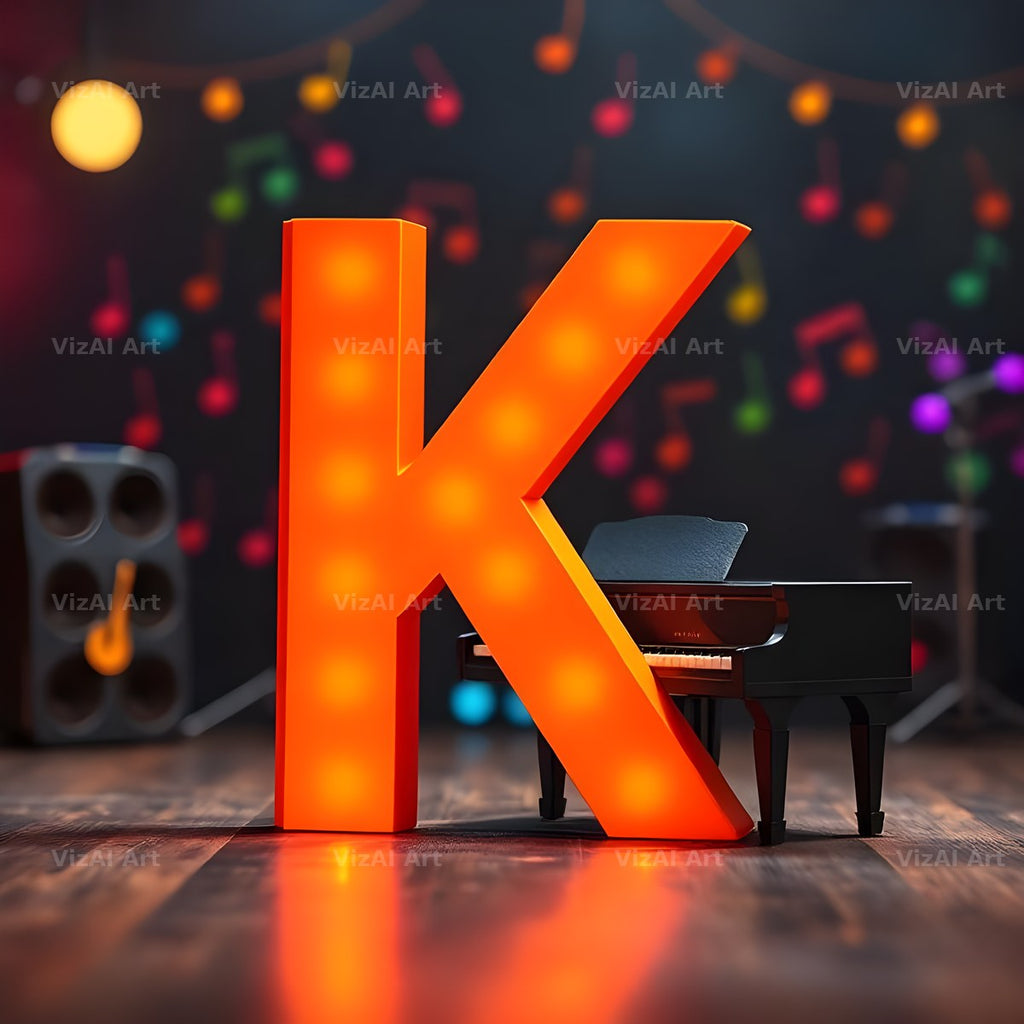 Neon Piano Stage alphabet letter K