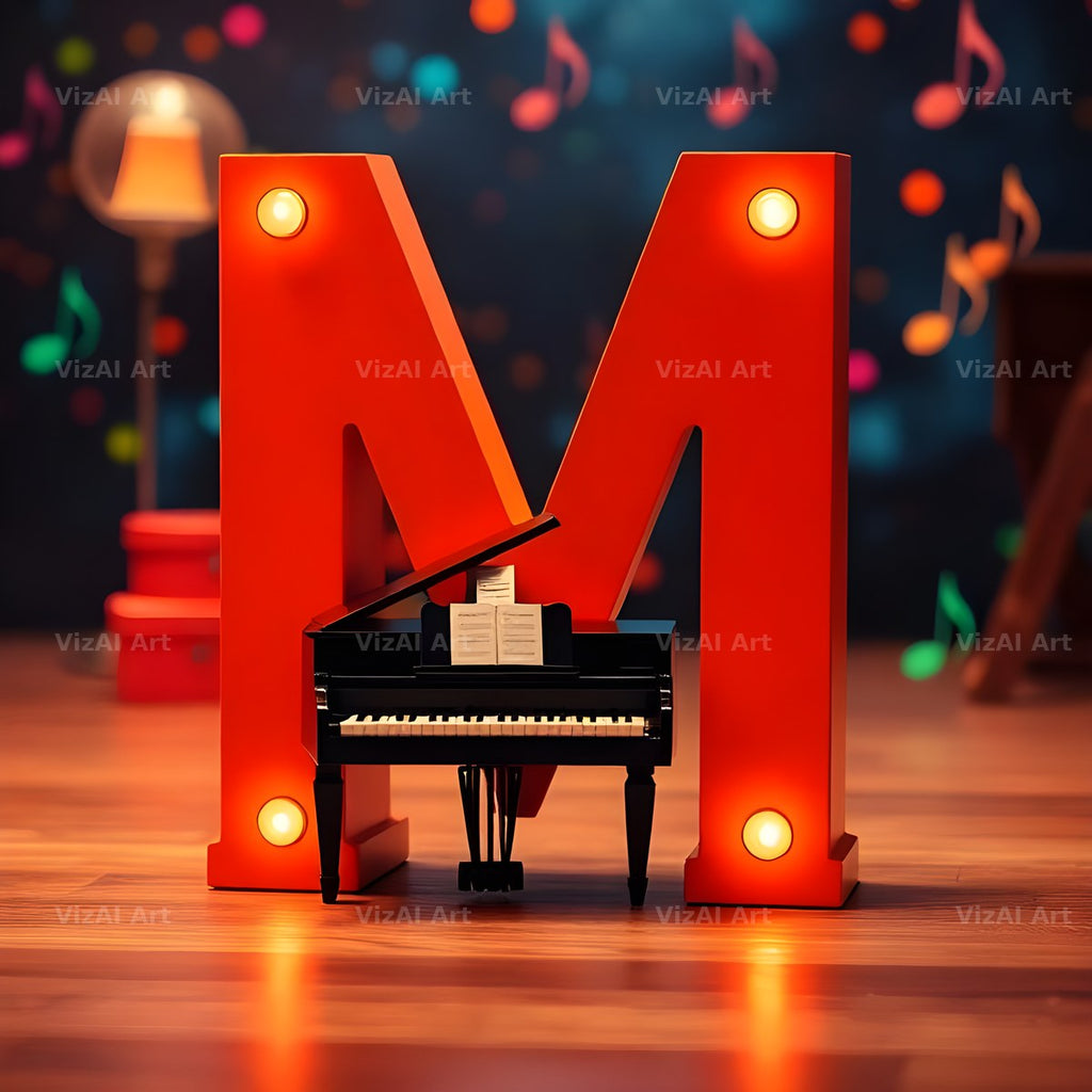 Neon Piano Stage alphabet letter M