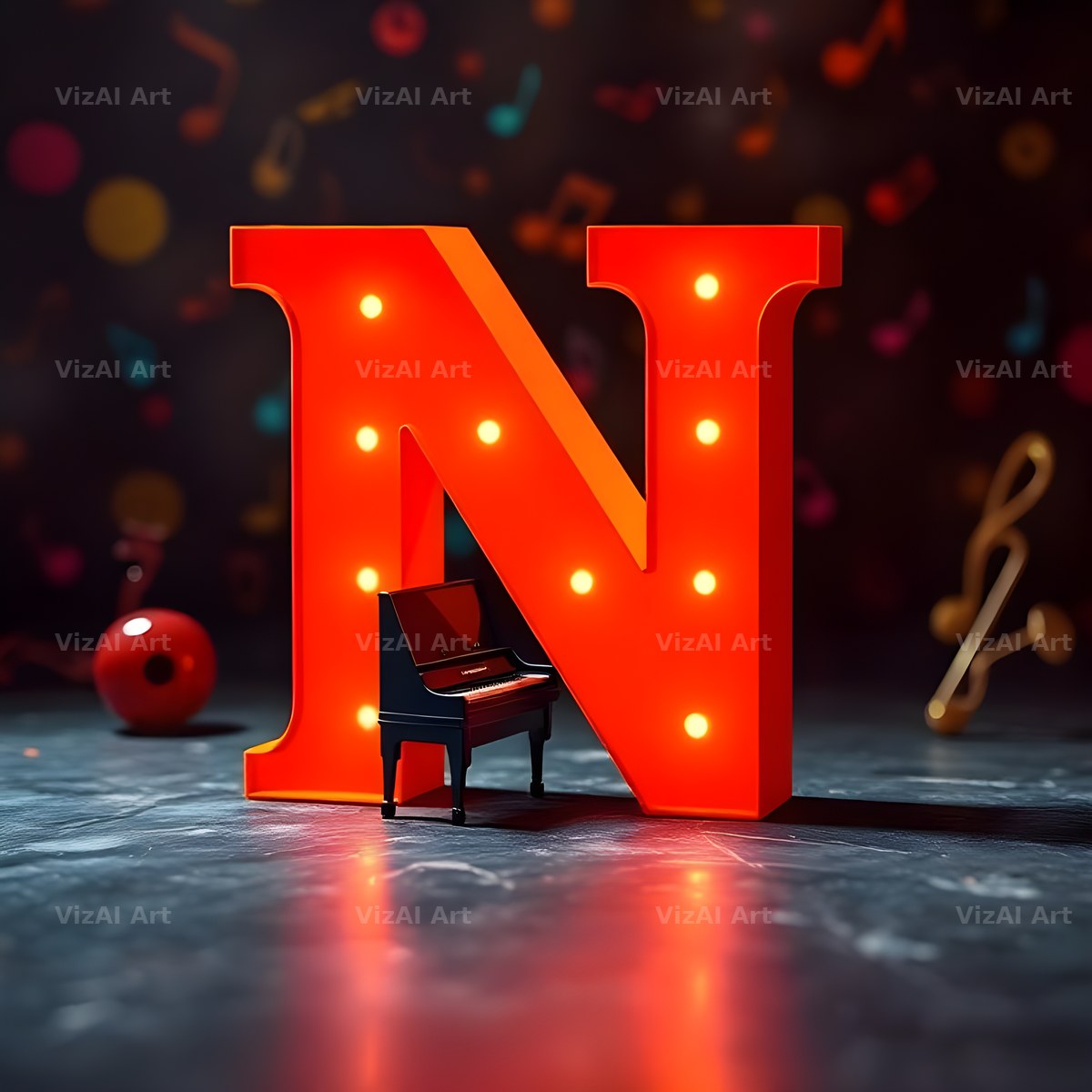 Neon Piano Stage alphabet letter N