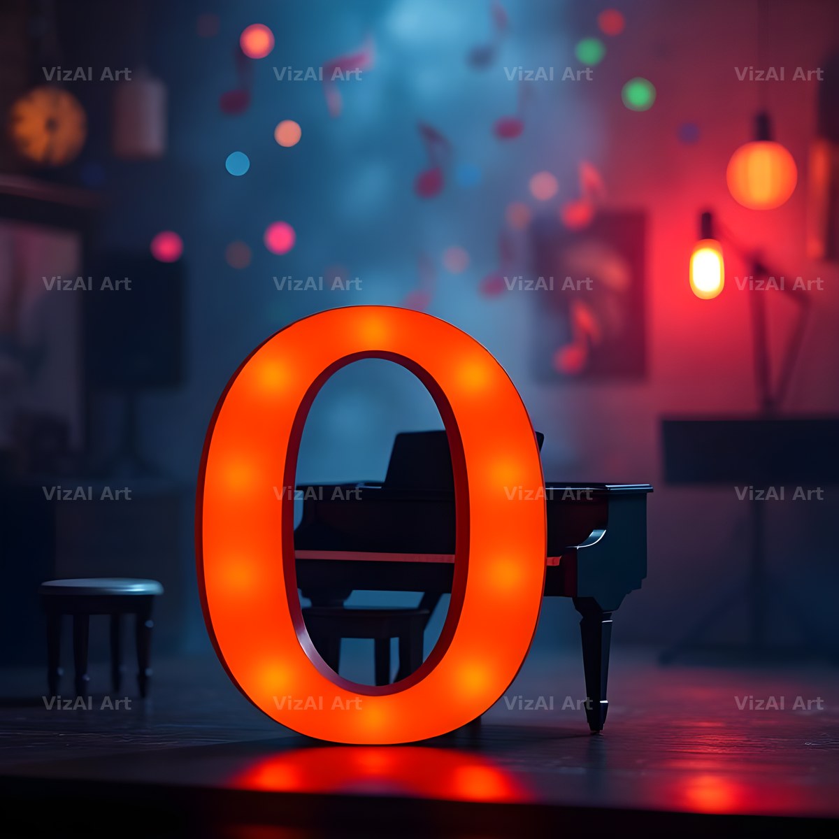 Neon Piano Stage alphabet letter O