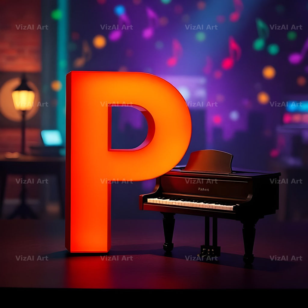 Neon Piano Stage alphabet letter P