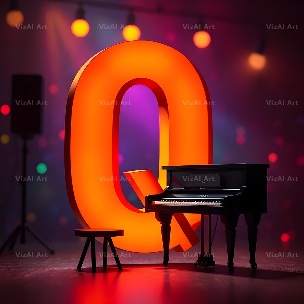 Neon Piano Stage alphabet letter Q