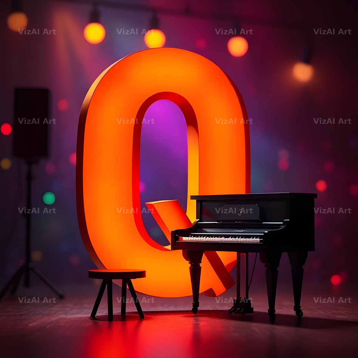 Neon Piano Stage alphabet letter Q