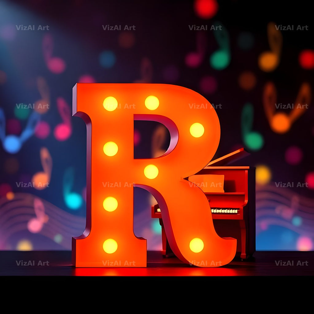 Neon Piano Stage alphabet letter R