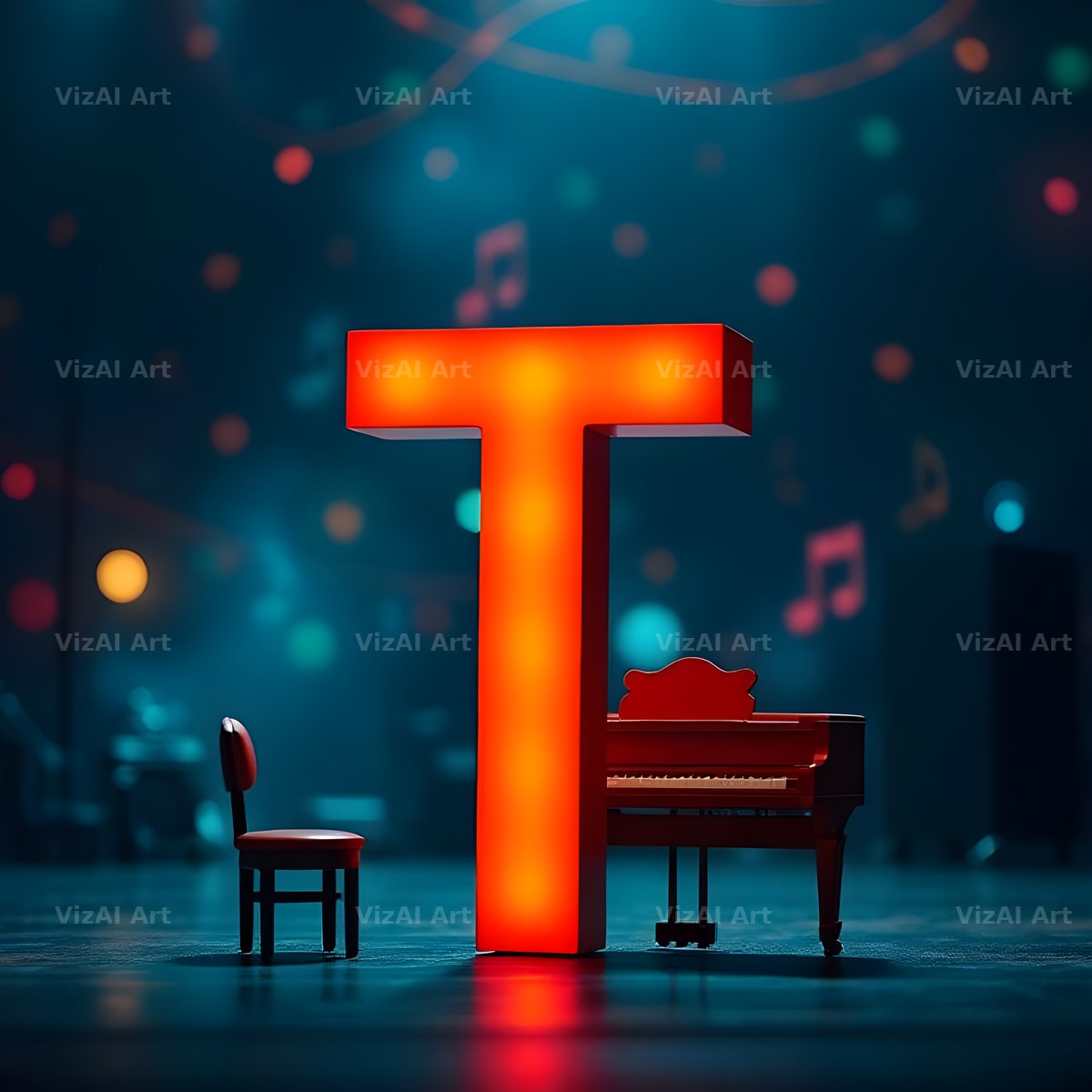 Neon Piano Stage alphabet letter T