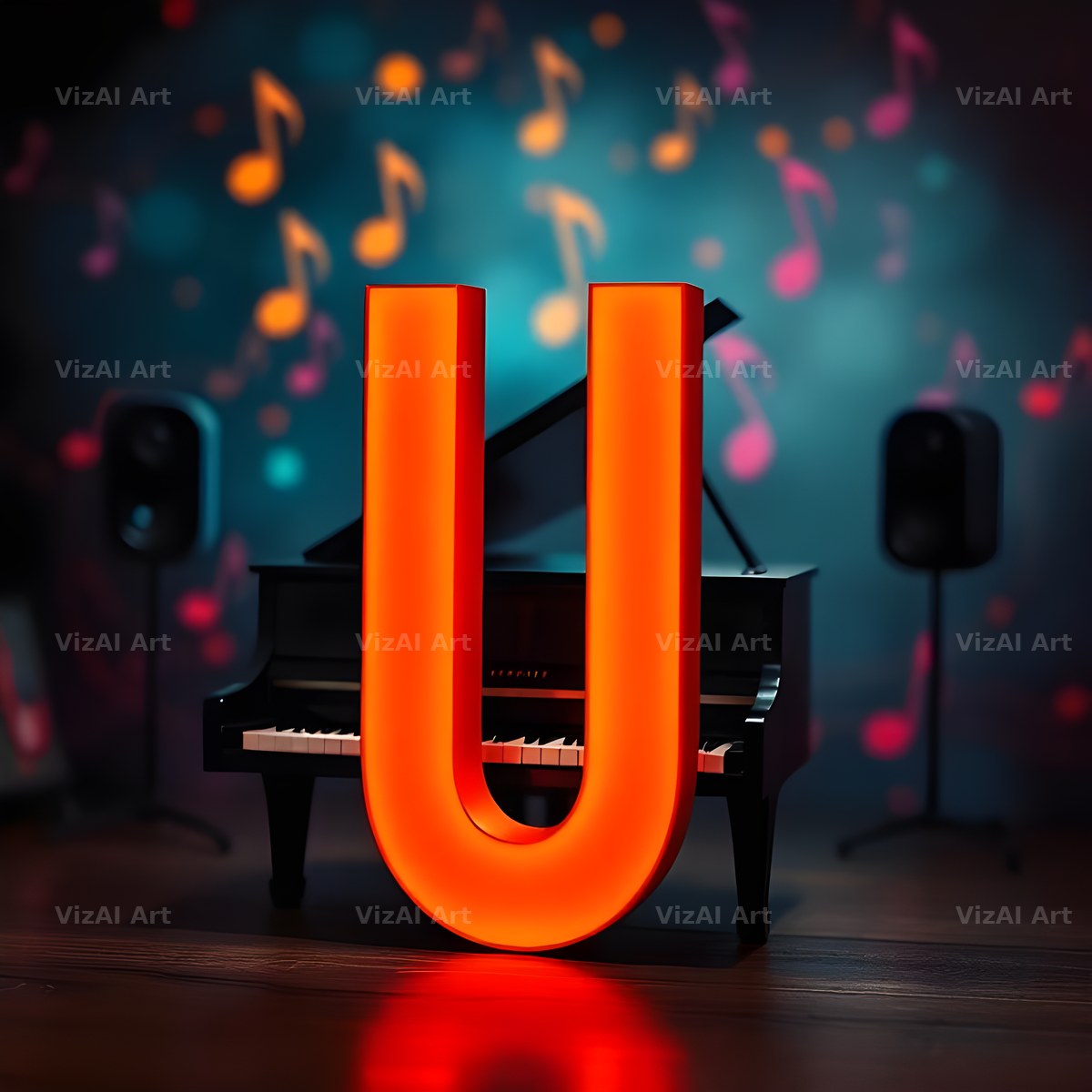 Neon Piano Stage alphabet letter U