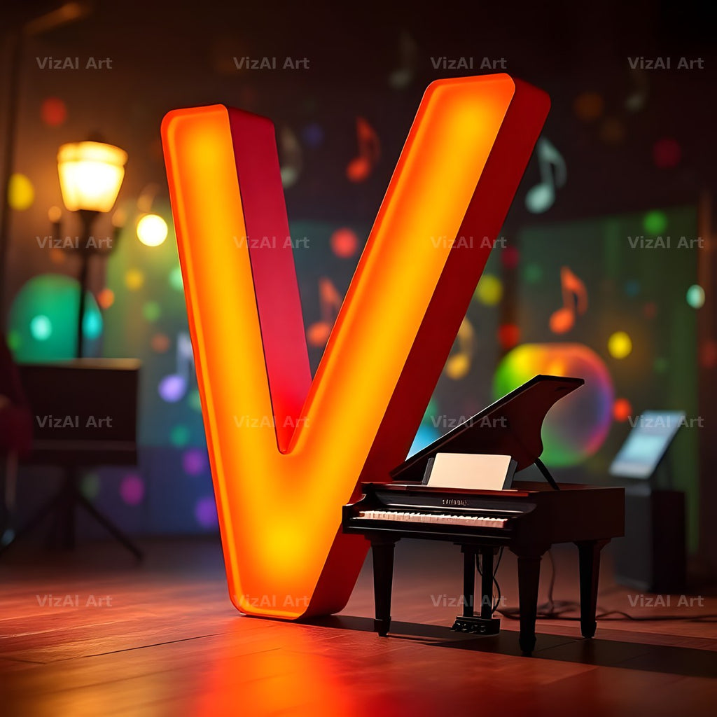 Neon Piano Stage alphabet letter V