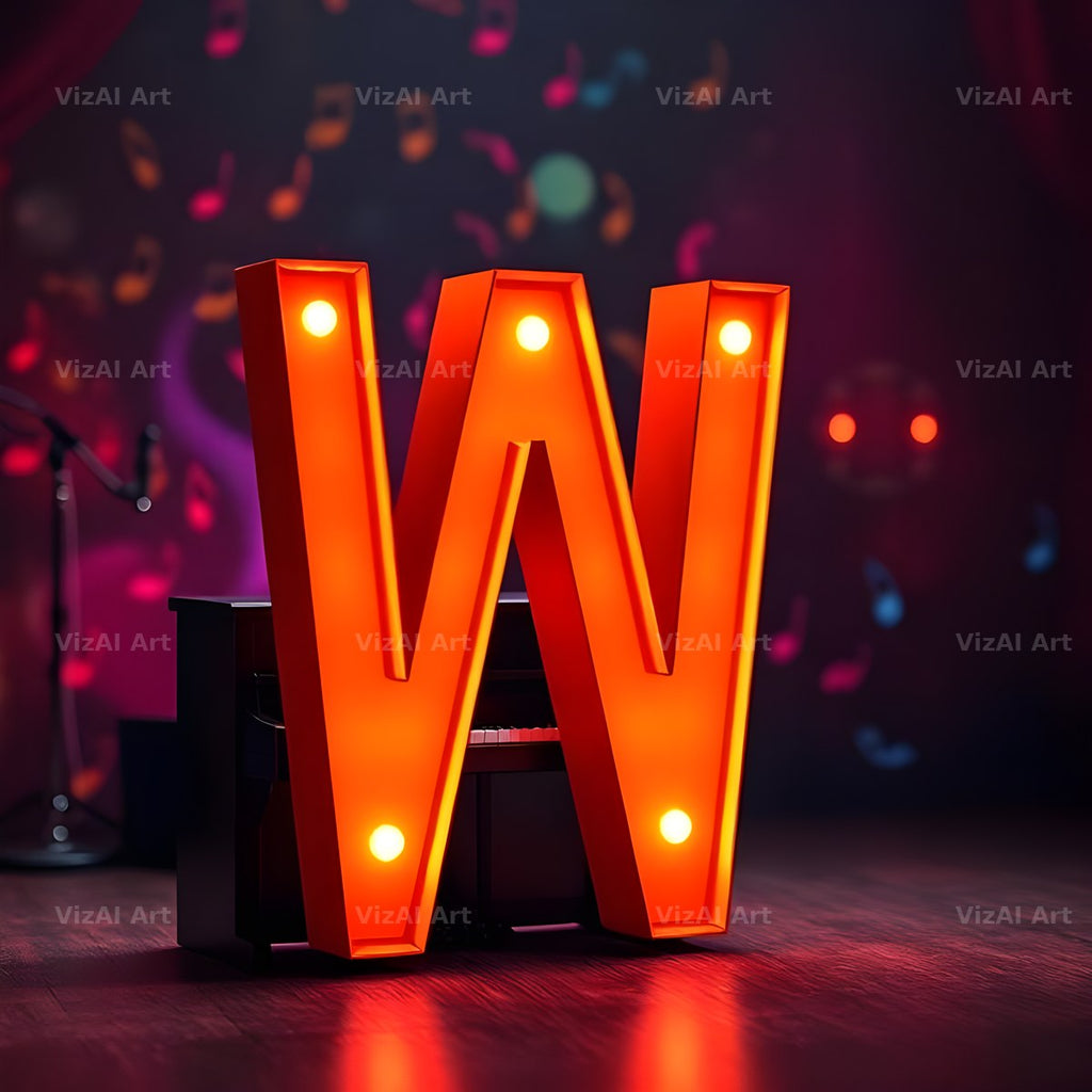 Neon Piano Stage alphabet letter W