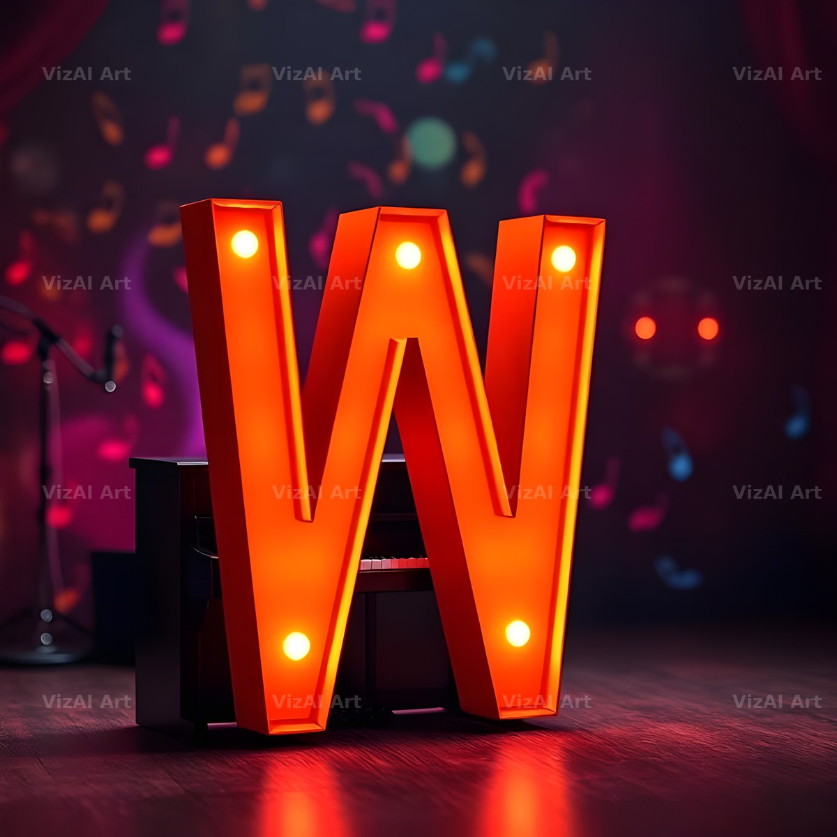 Neon Piano Stage alphabet letter W