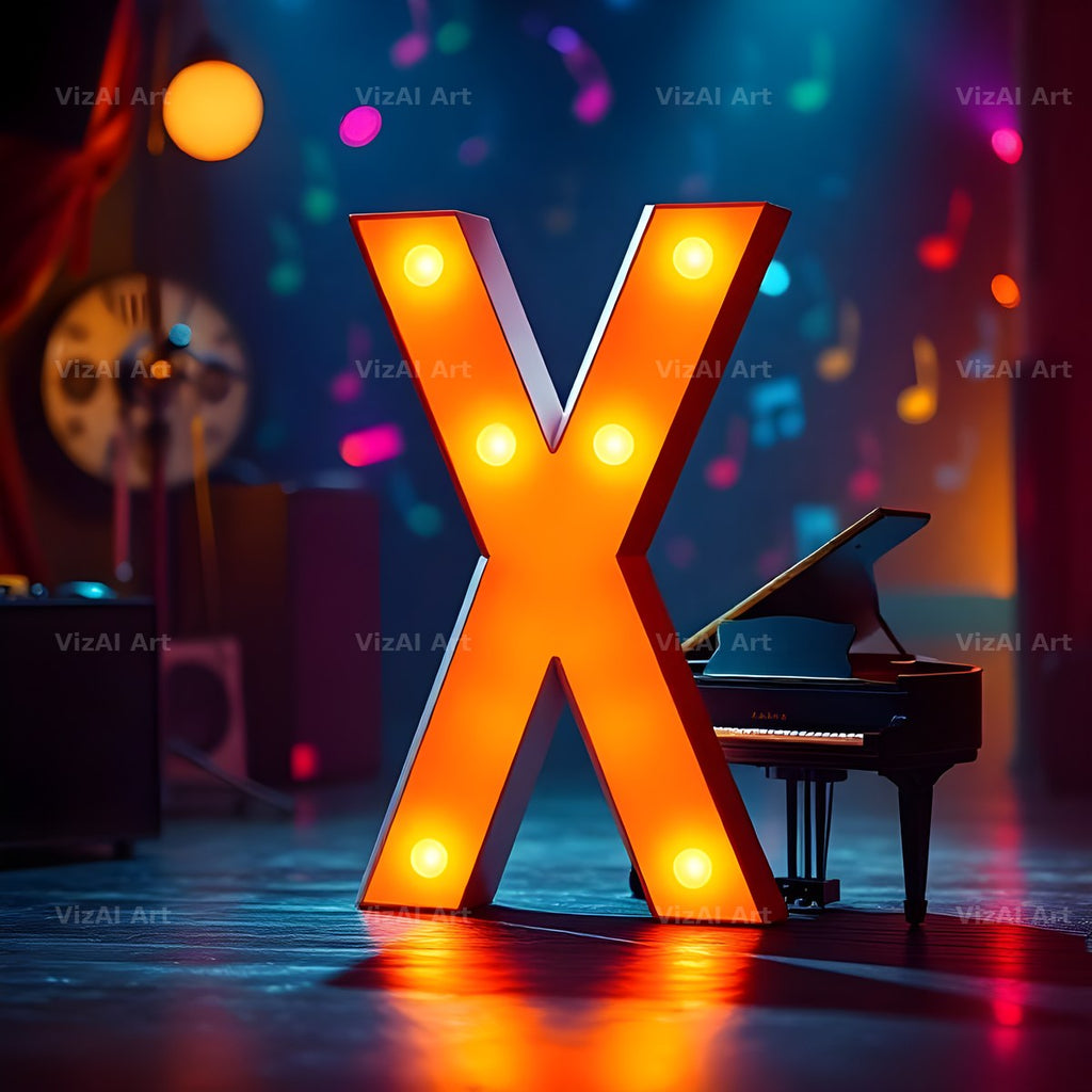 Neon Piano Stage alphabet letter X