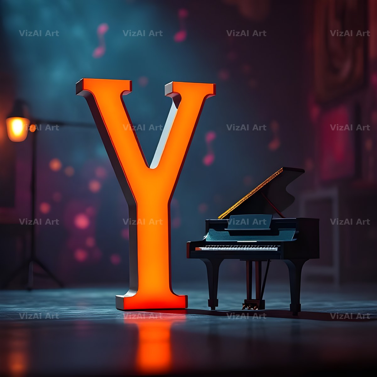 Neon Piano Stage alphabet letter Y